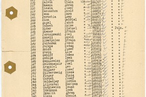 Wykaz zawierający nazwiska 254 wieźniów podobozu Neu Dachs, wybranych 18 stycznia 1944 roku do zabicia w komorach gazowych.